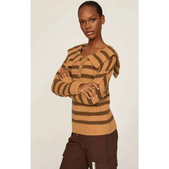 Line & Dot Brown Amber Striped Long Sleeve Pullover Sweater Size L - Picture 1 of 7